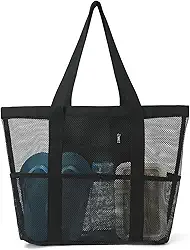 Bolsa de praia de malha, grande bolsa de praia com bolsos com zíper - Piscina familiar, brinquedos e itens essenciais para férias