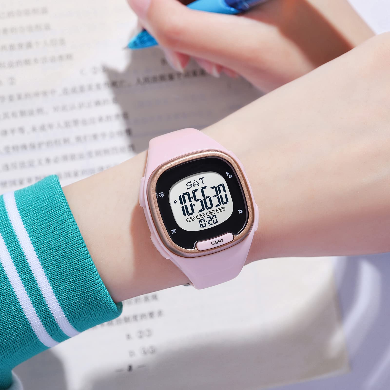 Reloj digital para mujer, reloj deportivo electrónico, 5 ATM, resistente al agua, cronómetro, cronómetro, reloj de cuarzo, para mujeres, niñas, niños, negro, dorado, Rosa., Correa