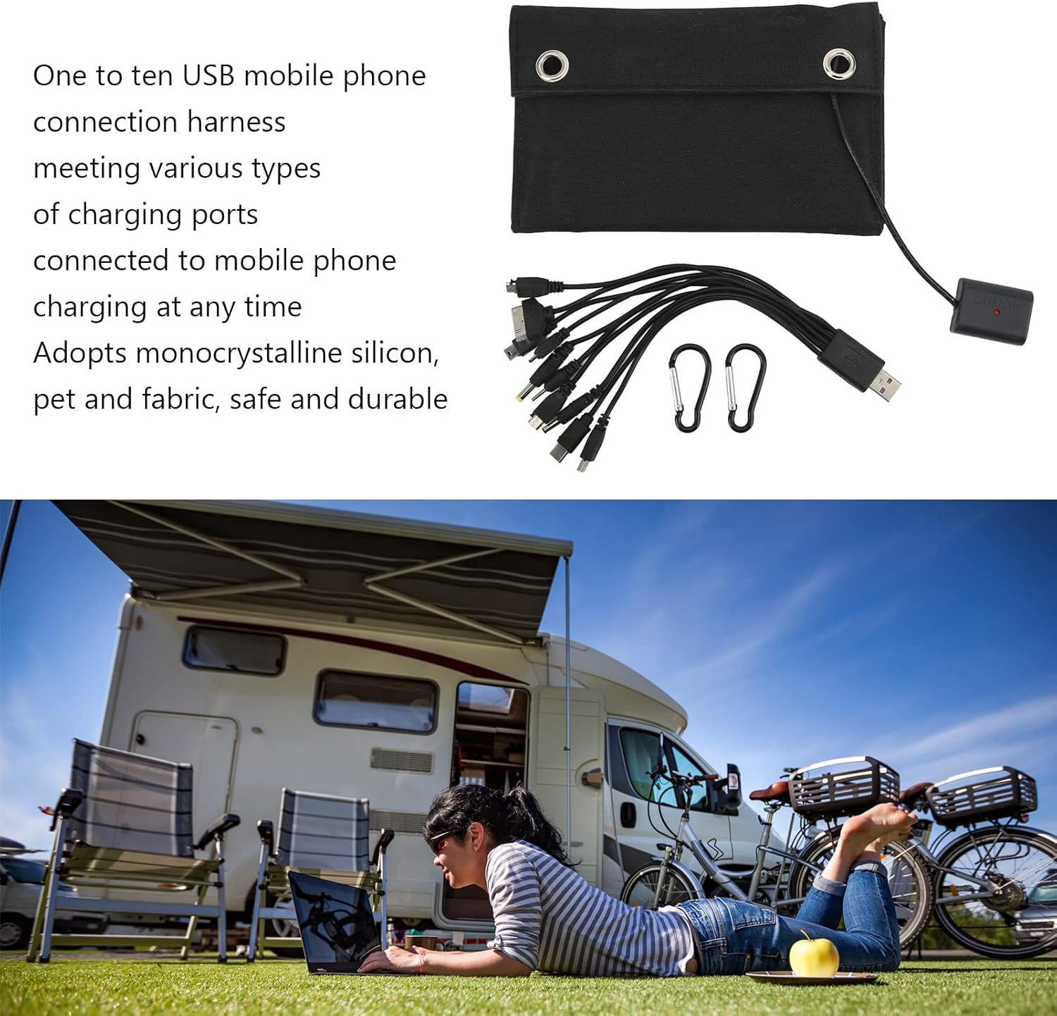 25W Folding Solar Panel Charger Monocrystalline Silicon Portable USB Cable IP65 for Surveillance Cameras Laptops