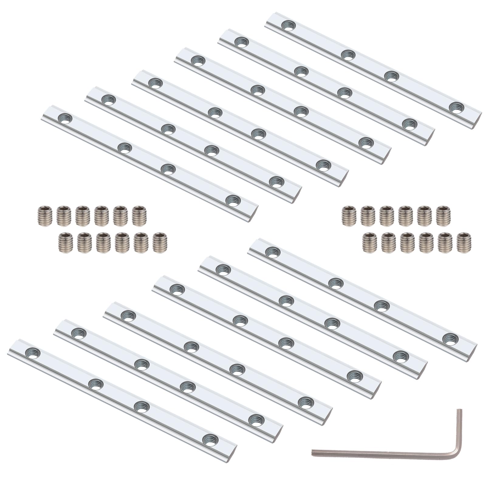 Pack of 12 Track Connectors, Aluminium Profile Connectors, Straight Inner Line, 10 cm Length, with M5 Screws, for 20 x 20 Series, 6 mm Groove (Silver, 12PACK-2020)