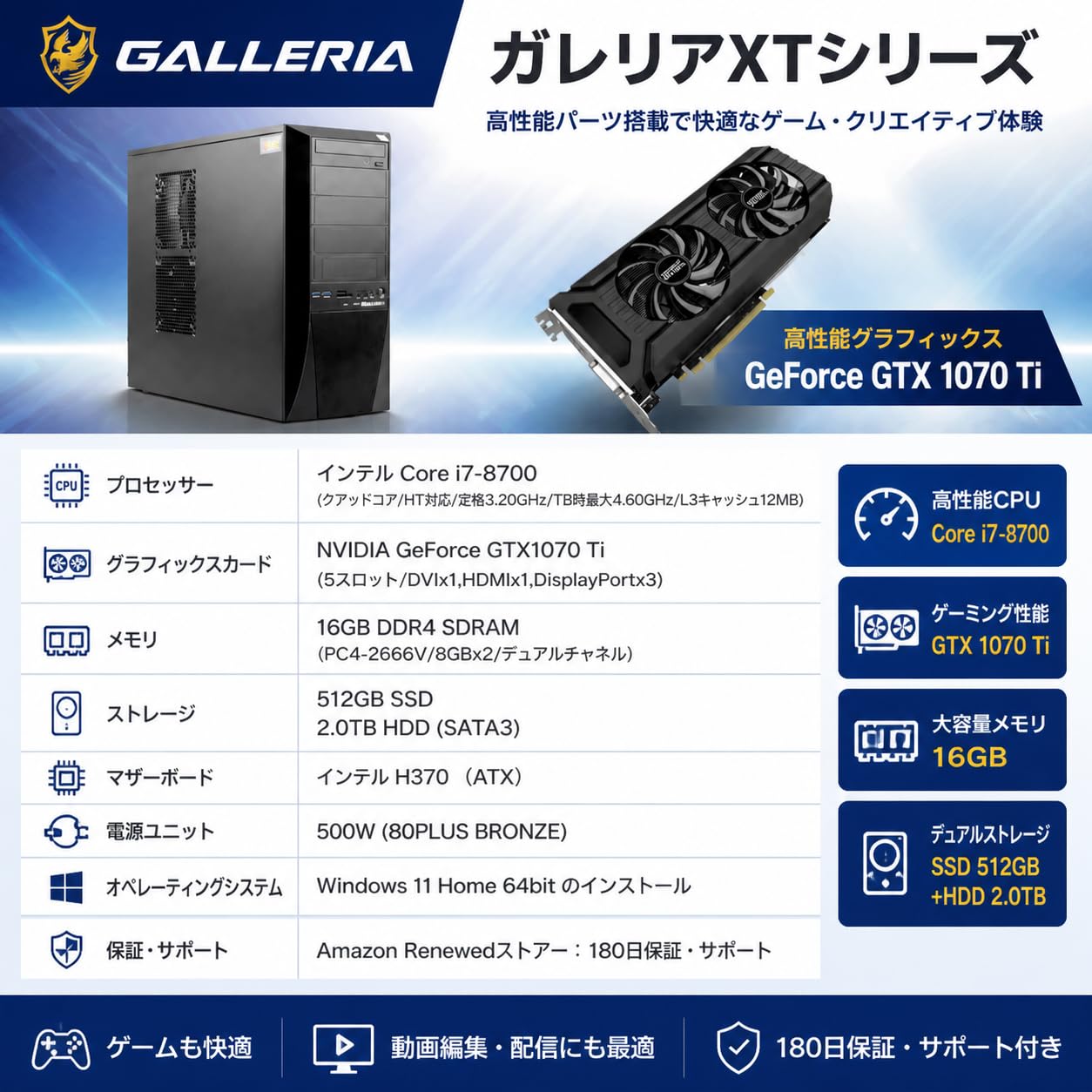 Amazon.co.jp: 【整備済み品】GALLERIA ゲーミングPC デスクトップ