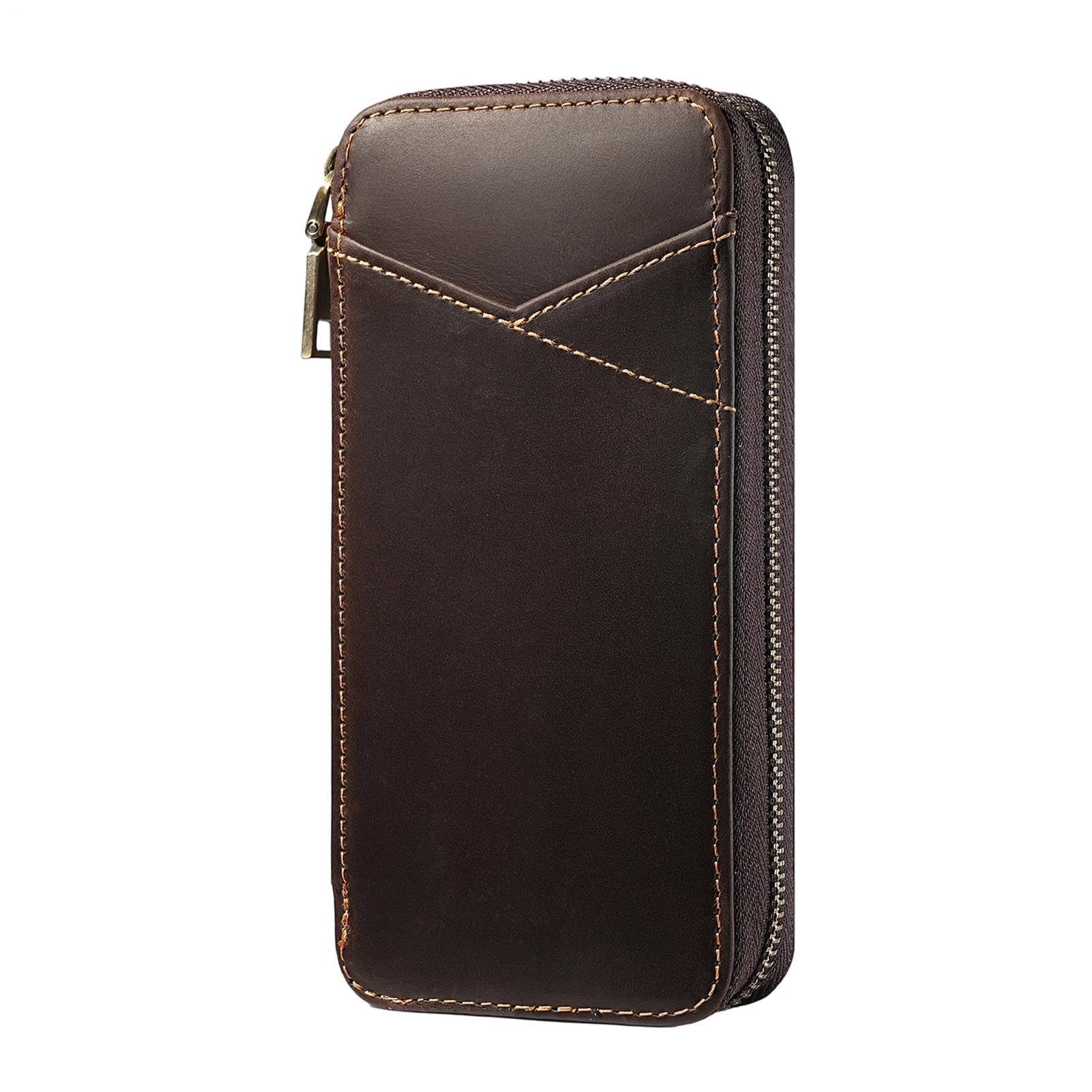 Astuccio in pelle per matite con cerniera, 5 scomparti e grande, caffè, Consulte la descripción, Vedere la descrizione | Organizer per matite con molteplici scomparti, pennarelli, gomma, scuola, casa, aula, viaggi e