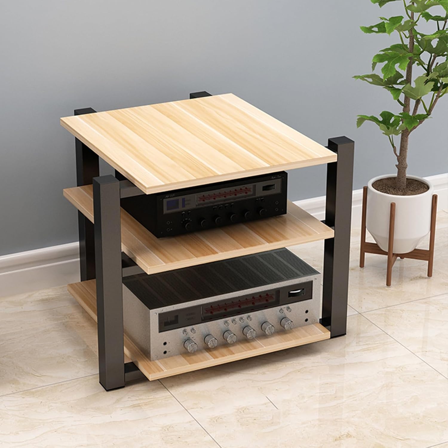 Media Stand Turntable with Storage CD Record Player Stereo Receiver AV, Equipment Cabinet Display Stand, Record Player Entertainment Device, Suitable for Home(Black,40cm/15.7in)