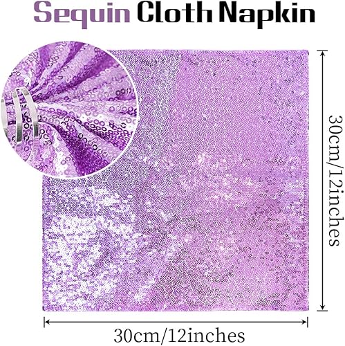 Miniatura 7 de Eternal Beauty Servilletas de tela de lentejuelas lavanda de 12 x 12 pulgadas, paquete de 12 para fiestas, bodas, decoración de cenas de cumpleaños