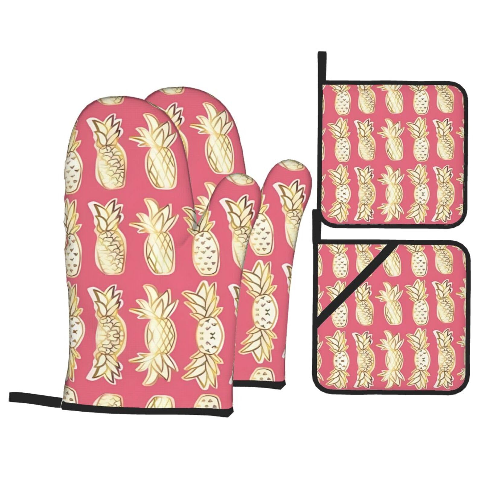 HJFCZH Pineapple Prints Kitchen Covers: Waterproof Oven Layers for Safe Cooking & Easy Cleanup - 4 Piece Heat Protection Set