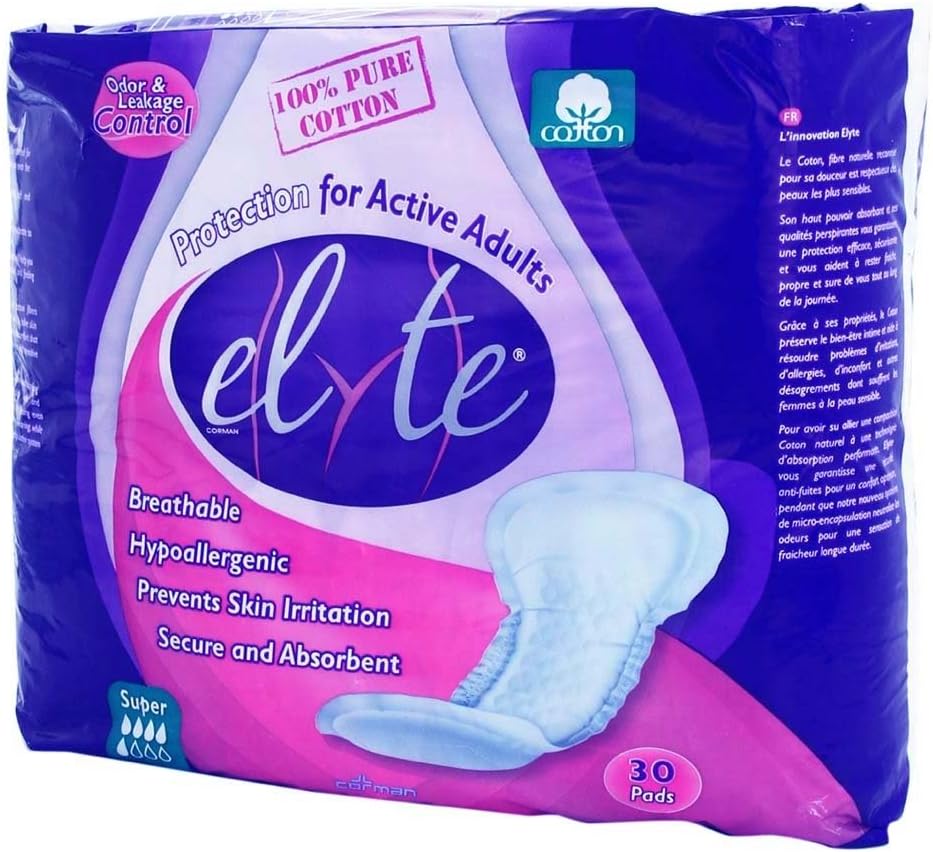 Elyte Cotton Incontinence Pads, Super, Case/120 (4/30s