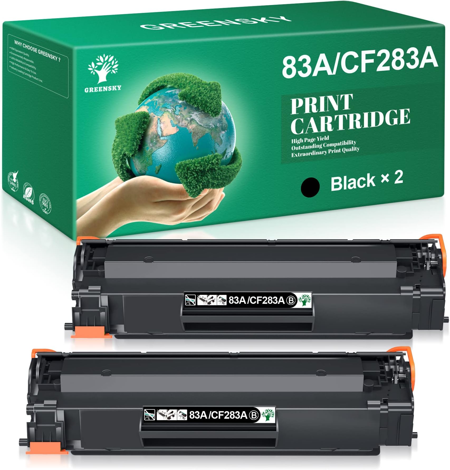 GREENSKY Toner Cartridges Replacement for HP CF283A 83A Compatible for HP LaserJet Pro M125nw M125a M201dw M201n LaserJet Pro MFP M225dw 225dn M125rnw M127fw M127fn M127fp M127fs (2 Packs of Black)