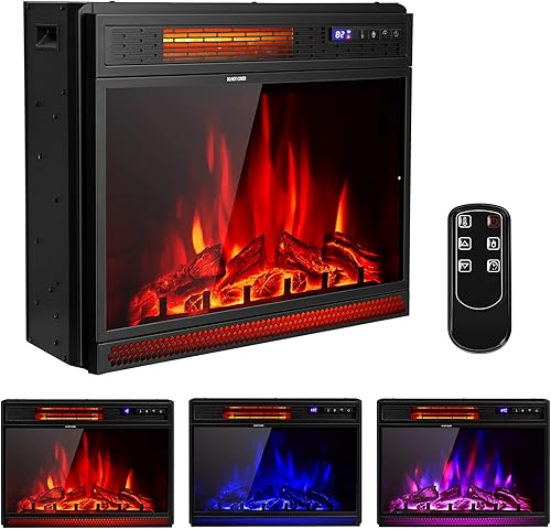 ORALNER Inserto de chimenea eléctrica de 25 pulgadas, calentador de chimenea empotrado con brillo ajustable, control remoto y temporizador de 6