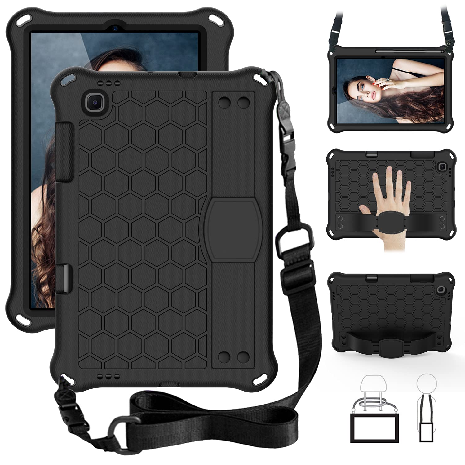 – Case for Galaxy Tab S6 Lite 2022/2020 10.4 inch, Shockproof Rugged with Handle Stand Shoulder Strap EVA Lightweight Protective Cover - Black+Black