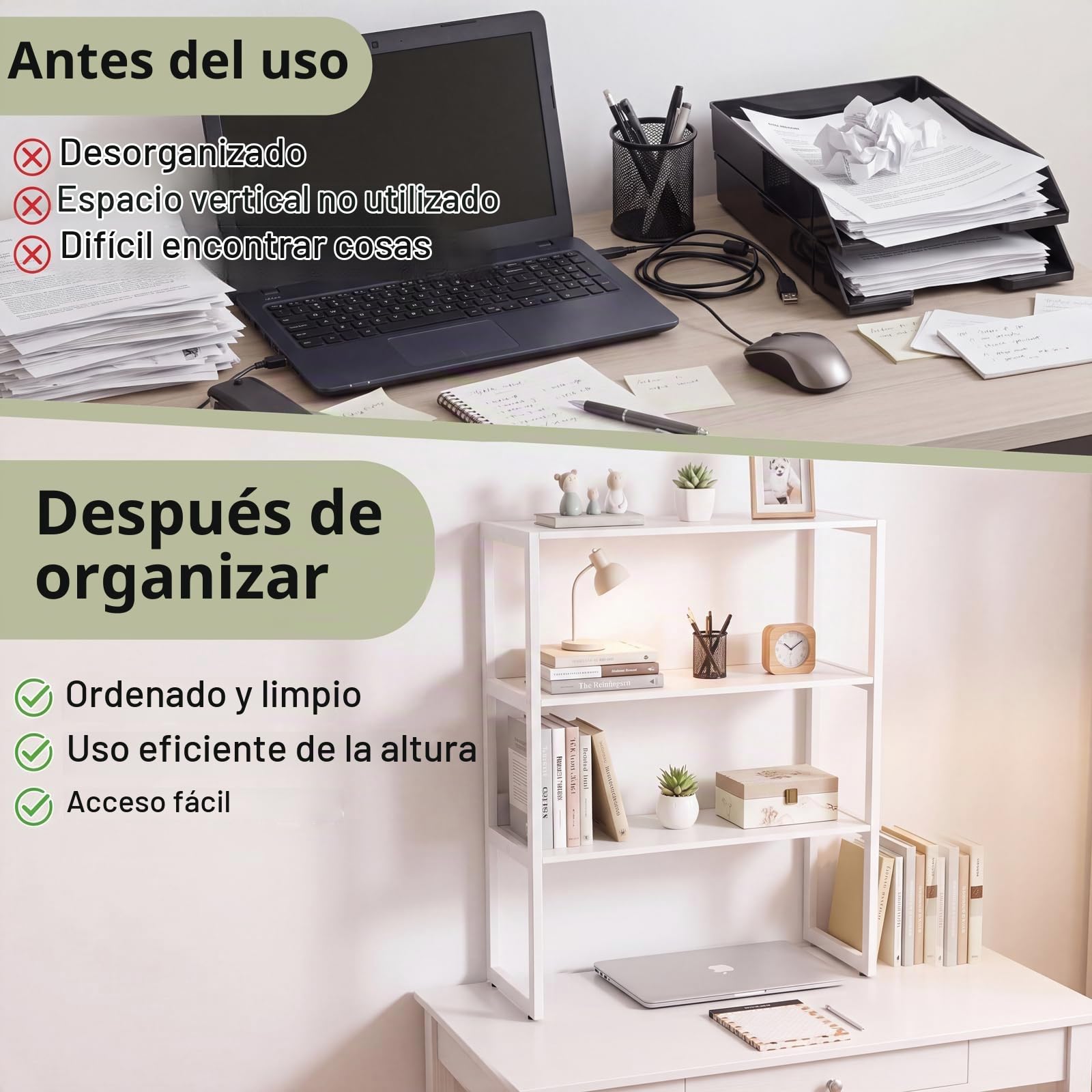 KOMFOTTEU Estantería de Escritorio de 3 Niveles con Dispositivo Antivuelco