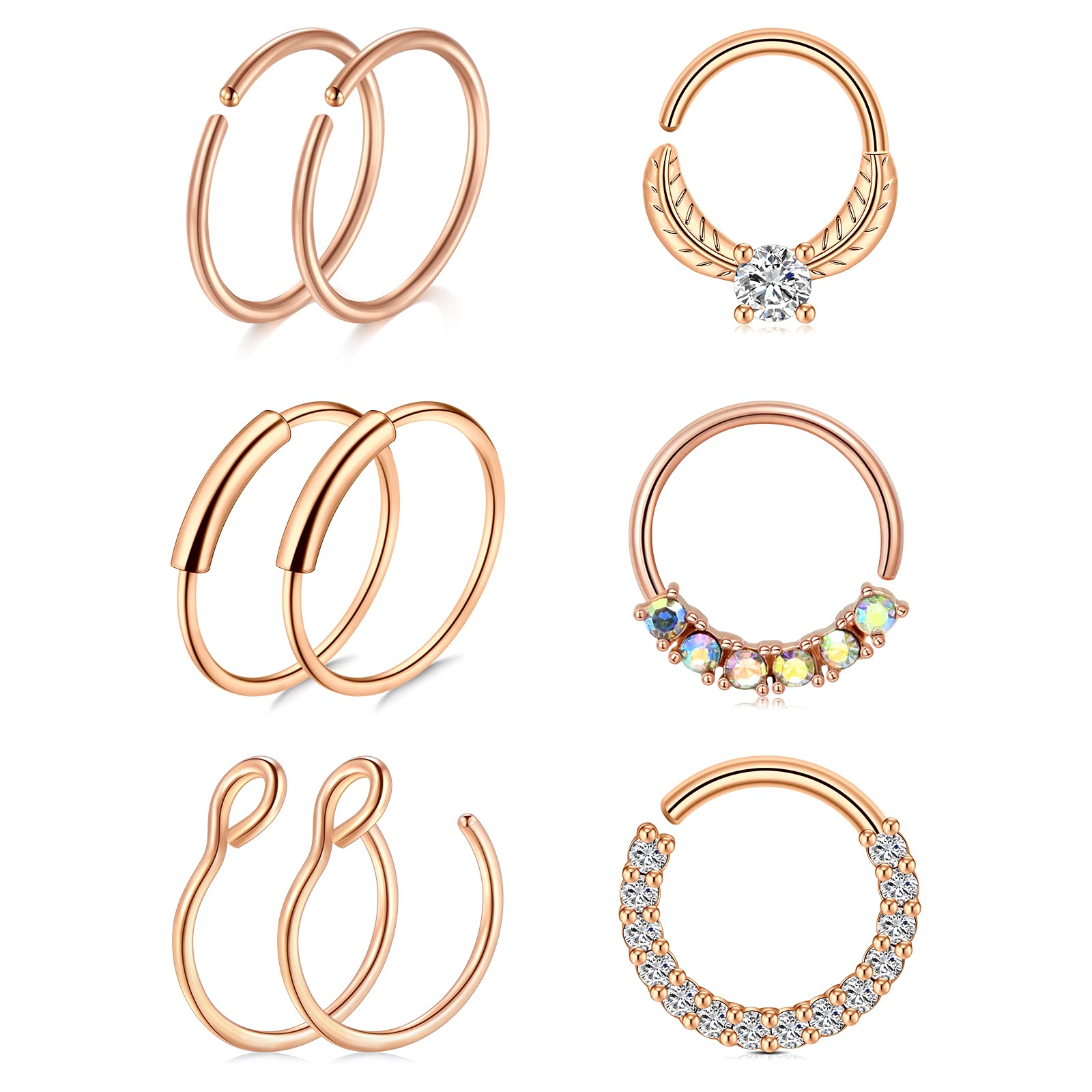 LongitaFalsos Piercings Mix Tamaño Acero Quirurgico Nariz Anillo Aro Labio Helix Cartilago Tragus Daith Pendientes