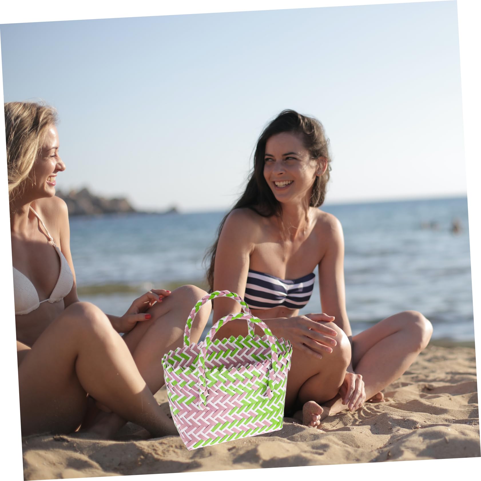 Panier Anse en Pvc Léger et Imperméable, Panier à Provisions Chic et Délicat, Plage Fêtes, Facile à Transporter