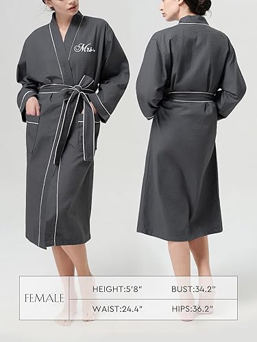 Miniatura 5 de AW BRIDAL Set de Batas de Tejido de Gofre Mr y Mrs para Regalos de Boda y Compromiso, Batas a juego para Aniversarios para Parejas, Mujeres y Hombres