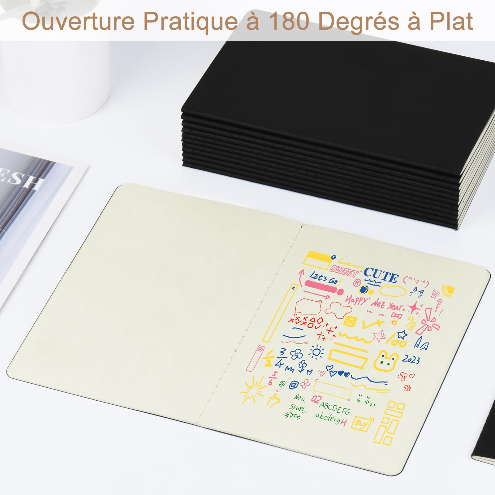 Cahiers A5 Lot de 5 Blocs Carnet de Notes Couverture Kraft Noir 60 Pages