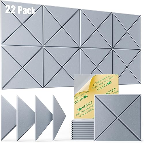 Miniatura 10 de Paquete de 22 paneles acústicos autoadhesivos, 12"X 12"X 0.4" paneles de espuma insonorizante, paneles de pared insonorizados de alta densidad,