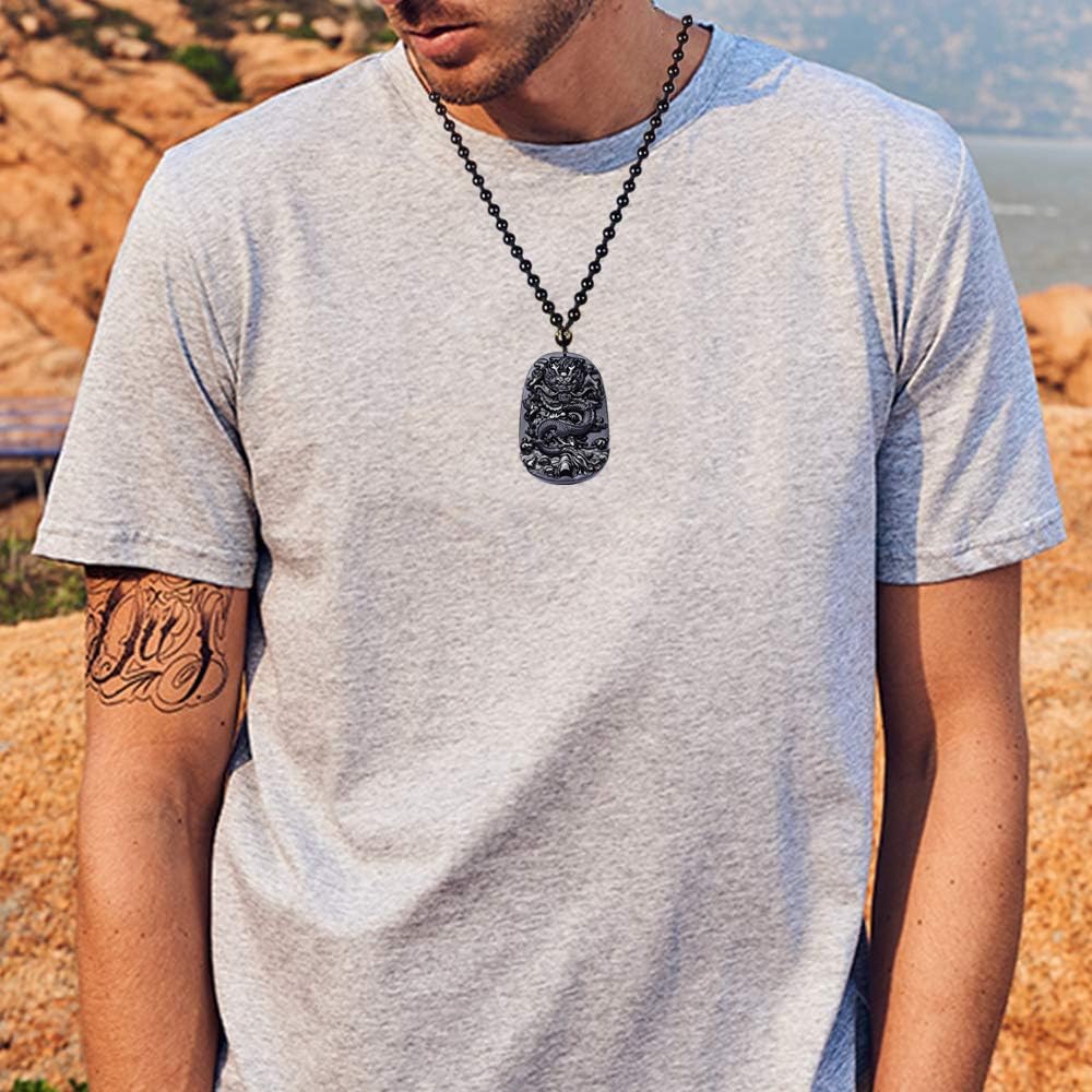 ASGIFT Obsidian Lucky Necklace Power Stone Amulet Protection Pendant with Adjustable Bead Chain Healing Crystal Spiritual Gift - Image 6