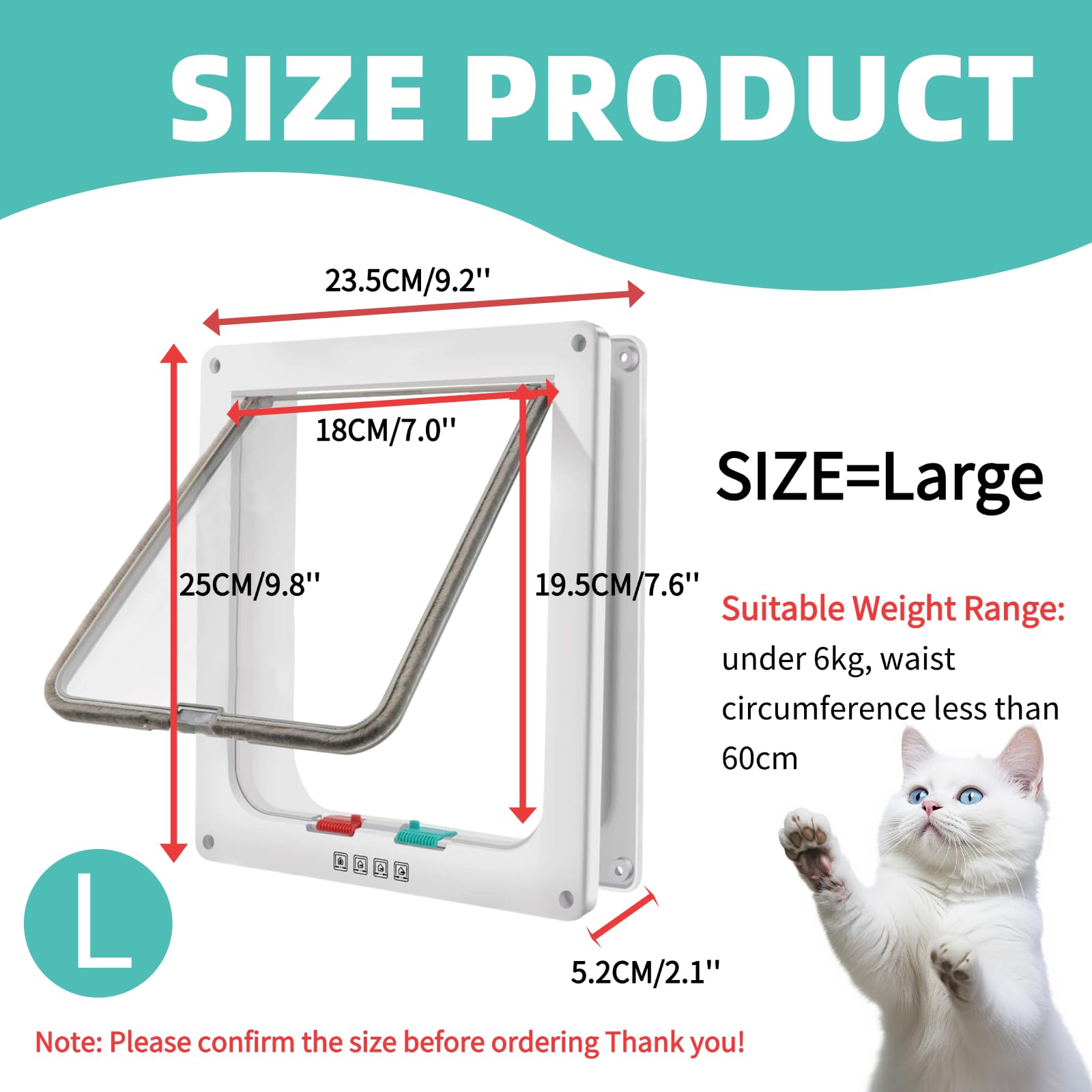 Cat Door, Weatherproof Cat Flap Door, 4-Way Locking Large Pet Door for Cats & Dogs - Image 3