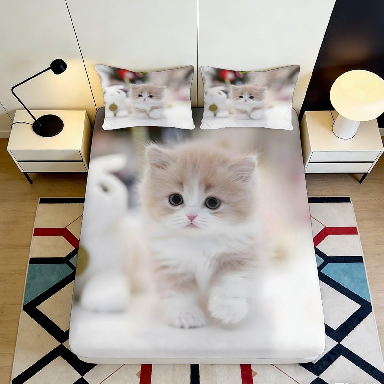 Pnayamiorkfel Style-7 3D Printed Cute Kitten Fitted Sheet Microfiber Anti-Slip Soft Bed Cover For Bedroom Dorm Guest Room Mattress Decor 90X200x25cm