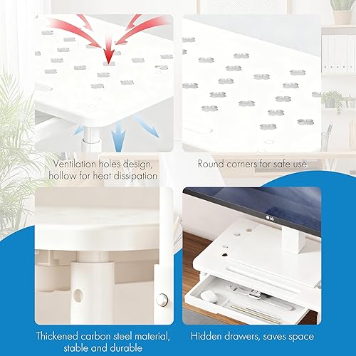 Miniatura 3 de Elevador de monitor con cajón, altura ajustable (4.1-5.7 in), 3 engranajes, organizador de escritorio de acero al carbono para computadoraportátil,