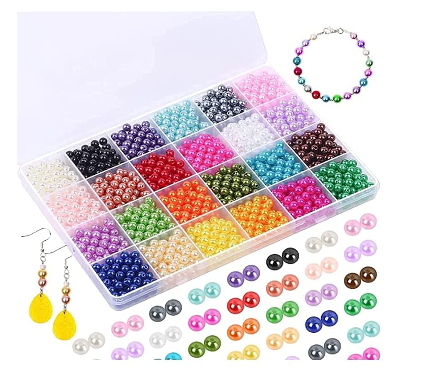 Colorful Pearl Beads for Jewelry Making, DIY Craft Round Loose Spacer Beads, Elastic Bracelet String and Choker Jewelry Repairing