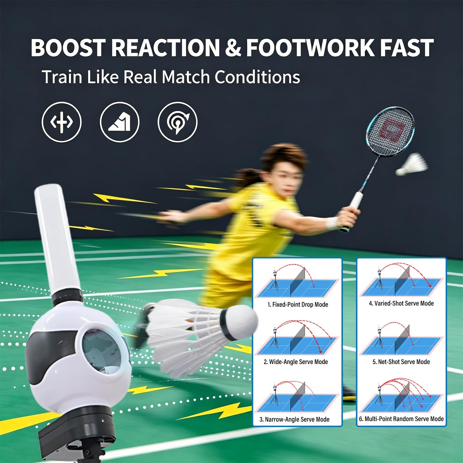 Entrenador de bádminton portátil con mando a distancia, lanzador automático para un ritmo y ángulo de servicio ajustables, perfecto para práctica familiar en interiores y exteriores