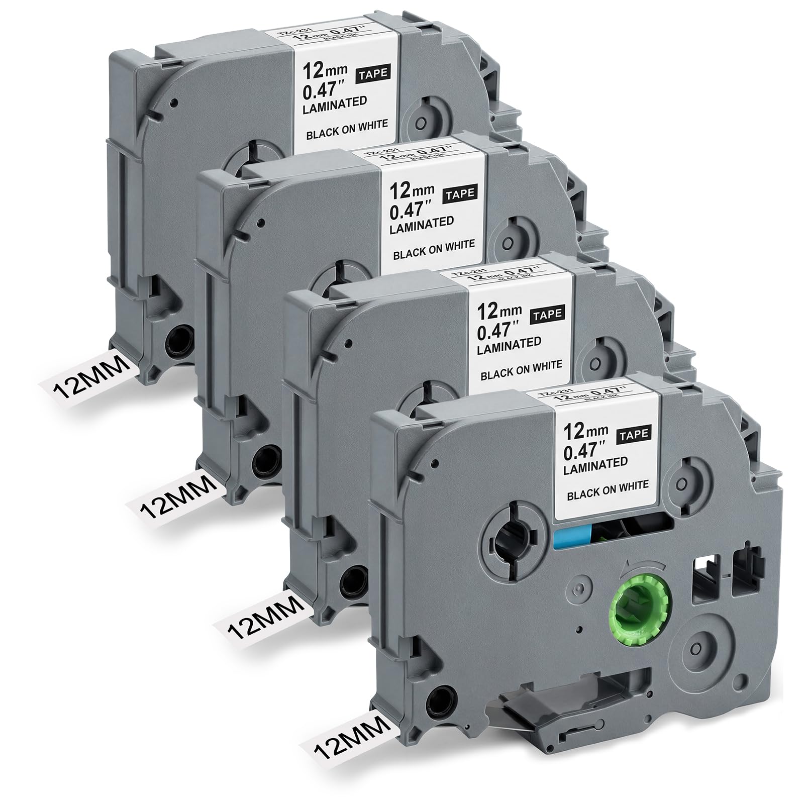 4 Rollen Etikettenband TZe-231 Kompatibel mit Brother P-Touch, 12mm Schriftband Selbstklebend für Etikettendrucker PT-H100LB/H105/H107B/D210/E110/D400/D600VP/1000/1010/1280, Schwarz auf Weiß