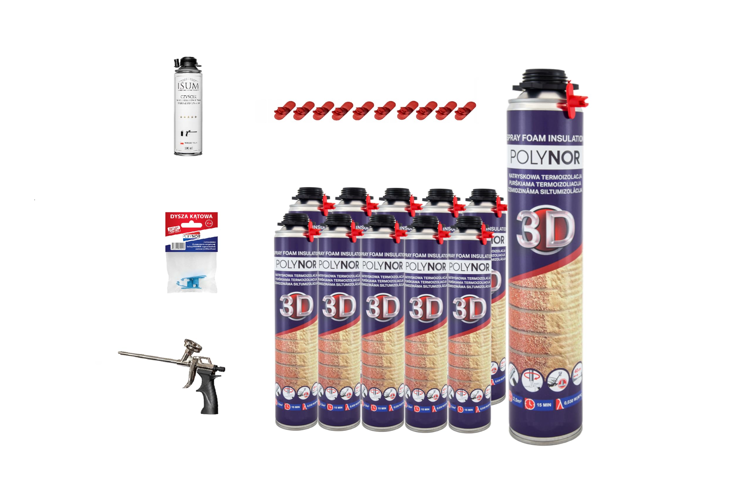 POLYNOR 3D Izolacja Cieplna PUR XXL - 850ml - 10 szt - Pistolet do piany | natryskowa izolacja termiczna, pianka montażowa, poliuretanowa, ociepleniowa, izolacja ścian, dachów, sufitów, rur, aerozol