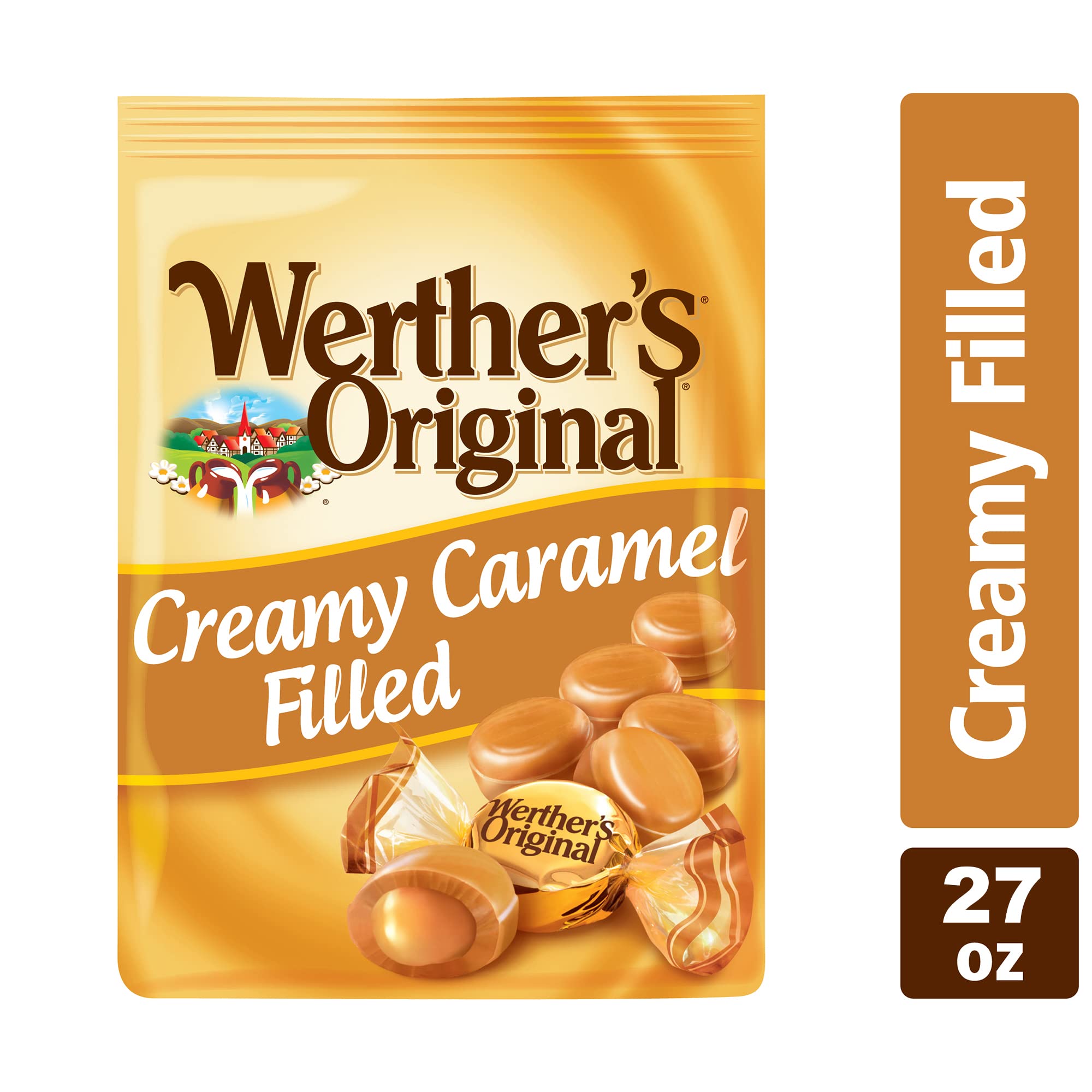 Werther's Original Candies rigides remplies de caramel crémeux 27 oz (Pack de 2) - Fabriqué avec du vrai beurre et de la crème fraîche - Bonbons au caramel classique avec un remplissage de caramel