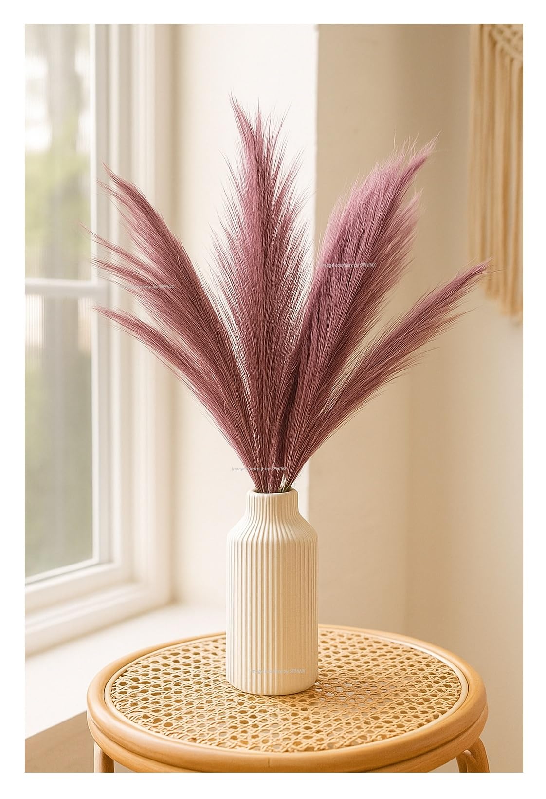 SPHINX Ceramic Vase with Artificial Flowers| Flower Vase Pot for Home Decor,Living Room,Dining Table & Office|Modern Boho Minimalist Centerpiece for Decoration,Gifting (SN Ribbed with Pampas)