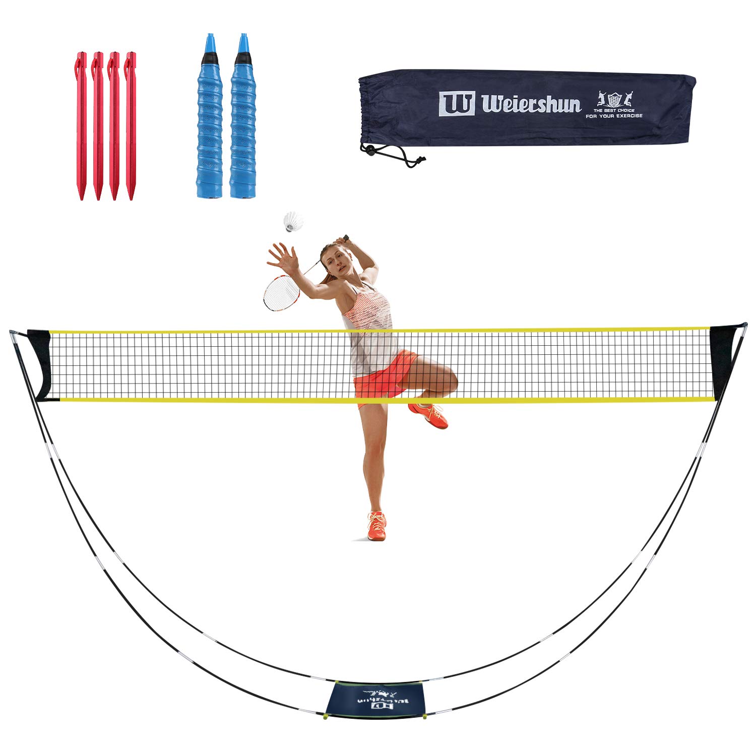 Rosybeat Badminton net Foldable Tennis net with Stand Carry Bag 4PCS Tent Nails 2 Pieces of Grip Tapes for Outside and Inside, Beach, Easy Setup