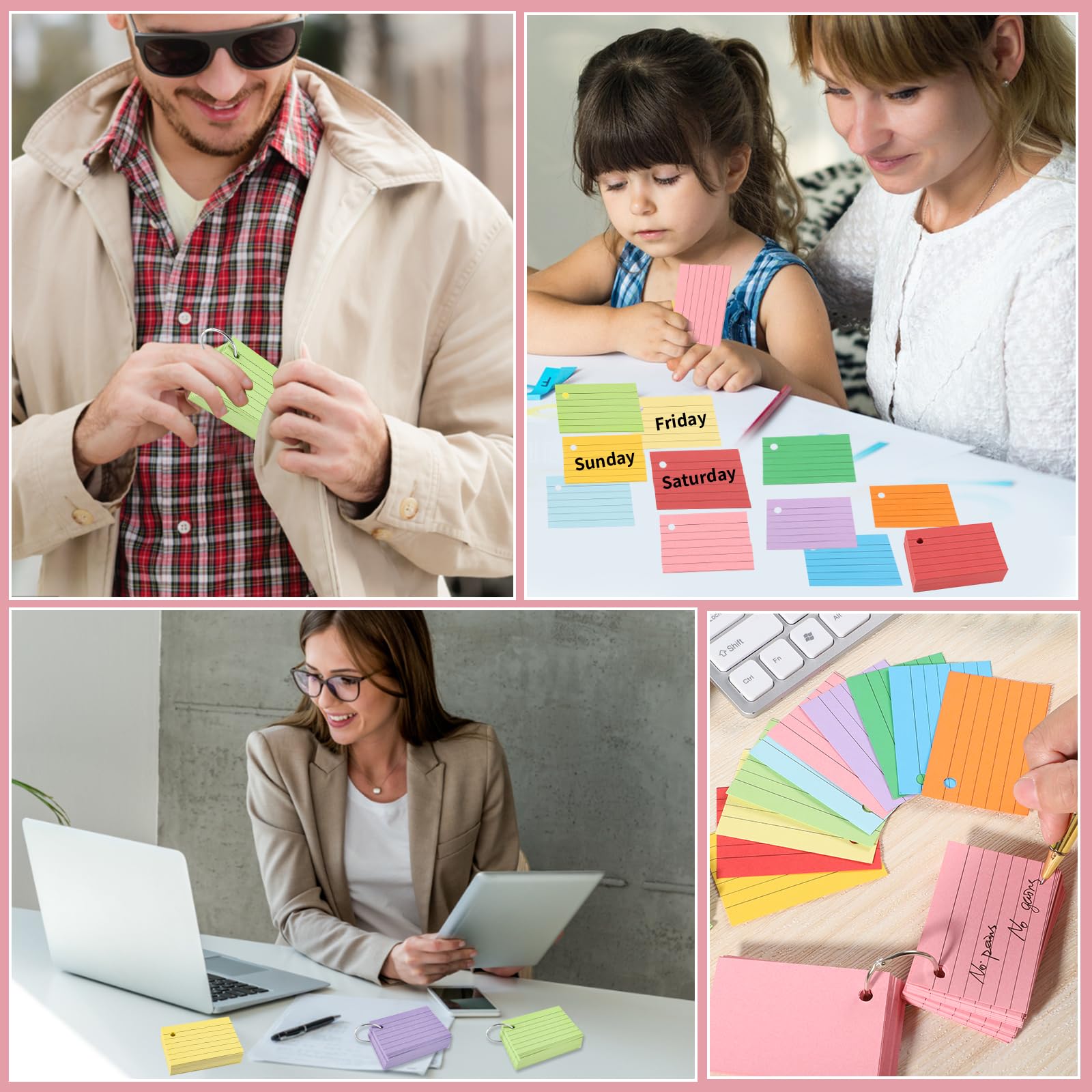 Yoosso 600 Pezzi Flash Card A8 7,4 x 5,1 cm Cartoncino a Righe Schede Indice con Anelli per Scuola Ufficio Studio