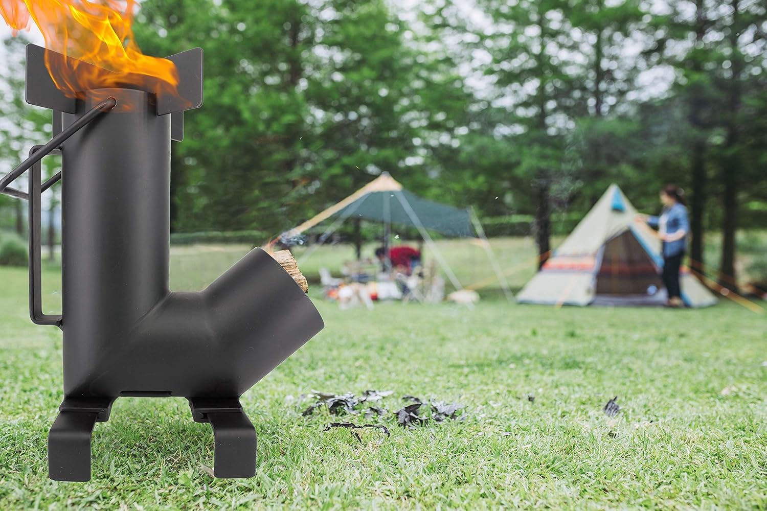Stuffa a Razzo da Campeggio StarBlue con Borsa per il Trasporto GRATUITA - Fornello Portatile con Camera di Combustione per Cucinare All’aperto, Campeggio, Picnic, Barbecue, Caccia e Pesca