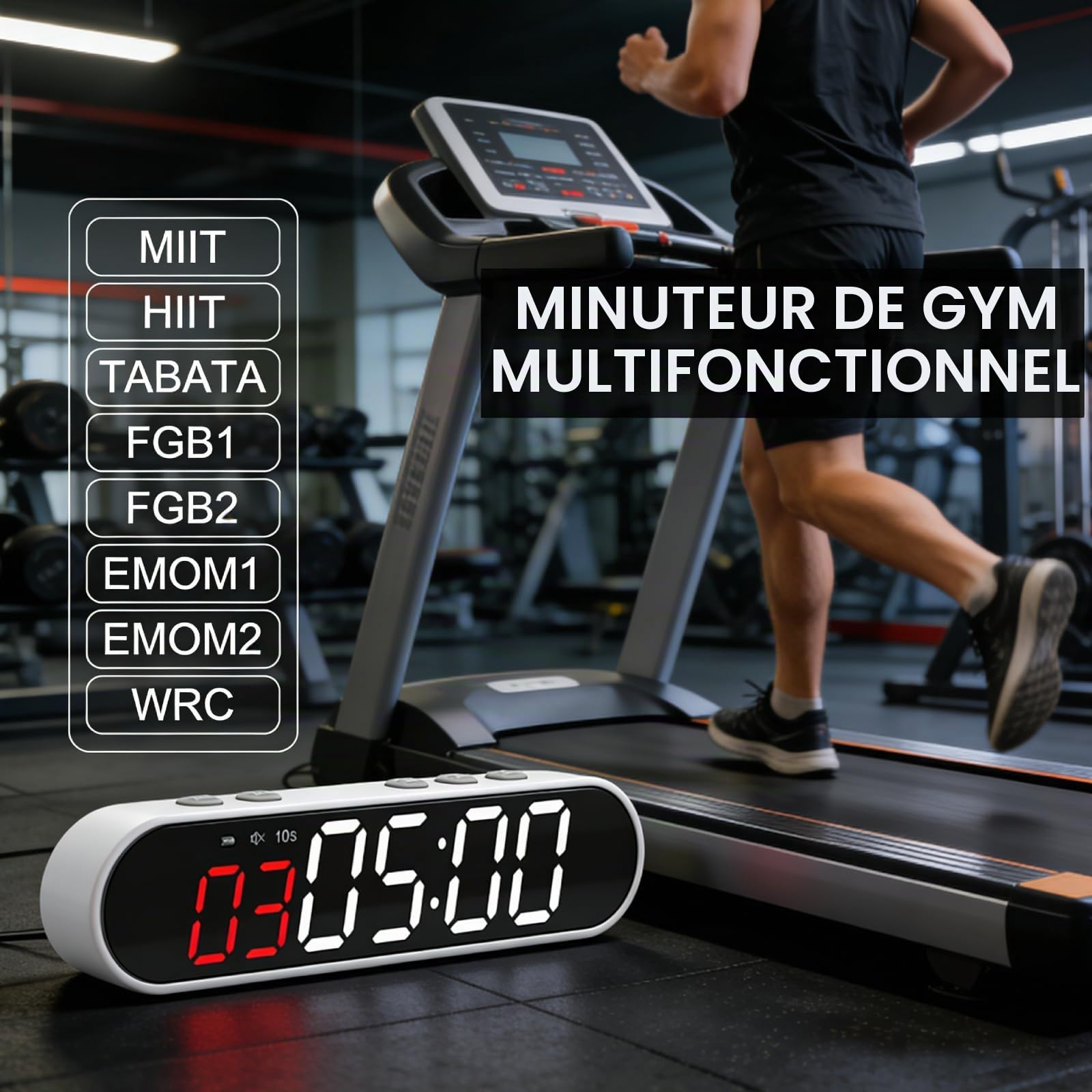 Timer Sport Portable, Gym Timer Sport Minuteur Fitness Aimanté Intervall Timers Horloge avec ChronomèTre, Compte à Rebours/Montée, RéGlable Luminosité/Volume pour Gym Garage EntraîNement