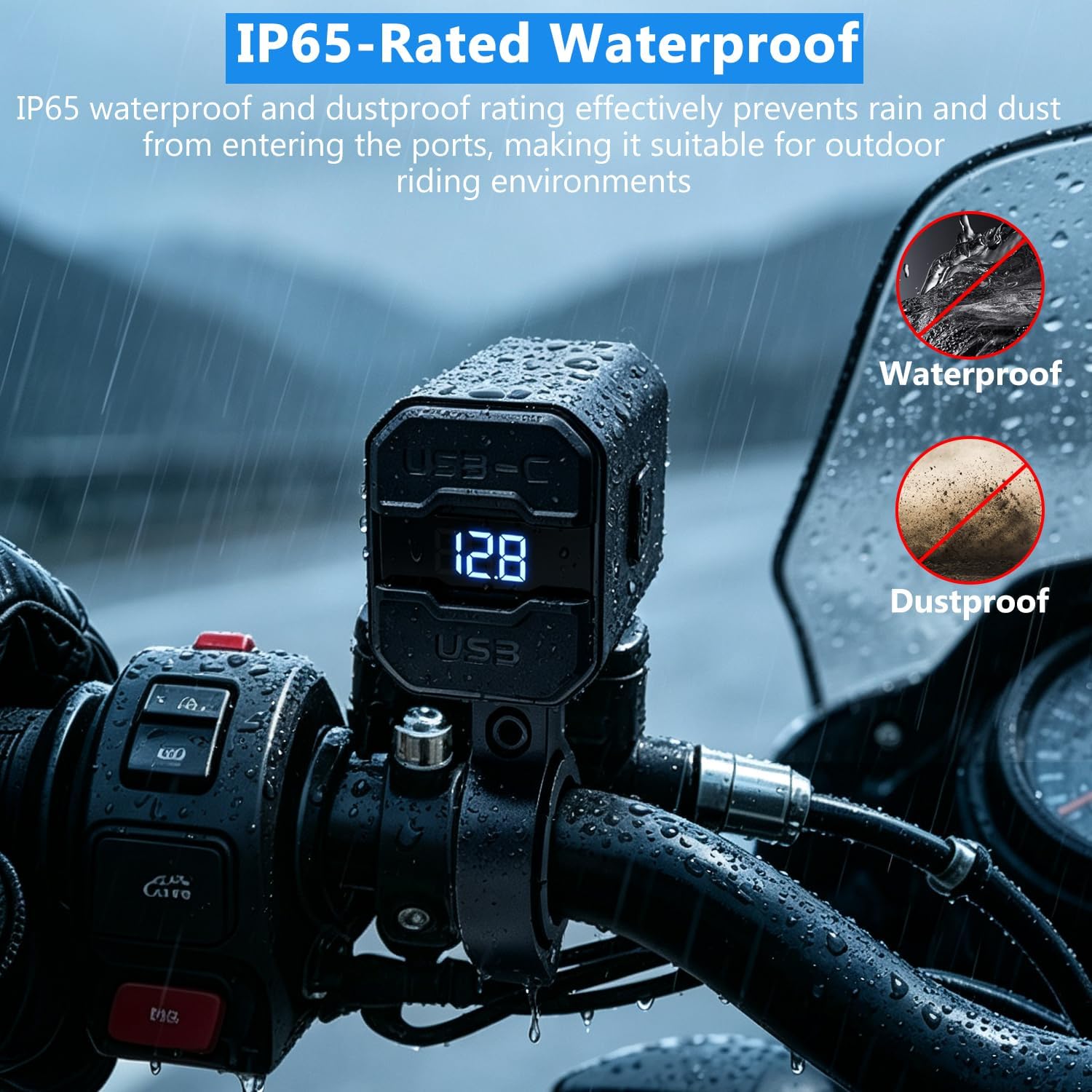 Motorcycle USB Charger PD 36W+QC 18W Fast Charging Port Waterproof