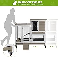 Vista 2 de Conejera para interiores y exteriores, jaula de conejo sobre ruedas con 2 bandejas extraíbles profundas sin fugas (color roca)