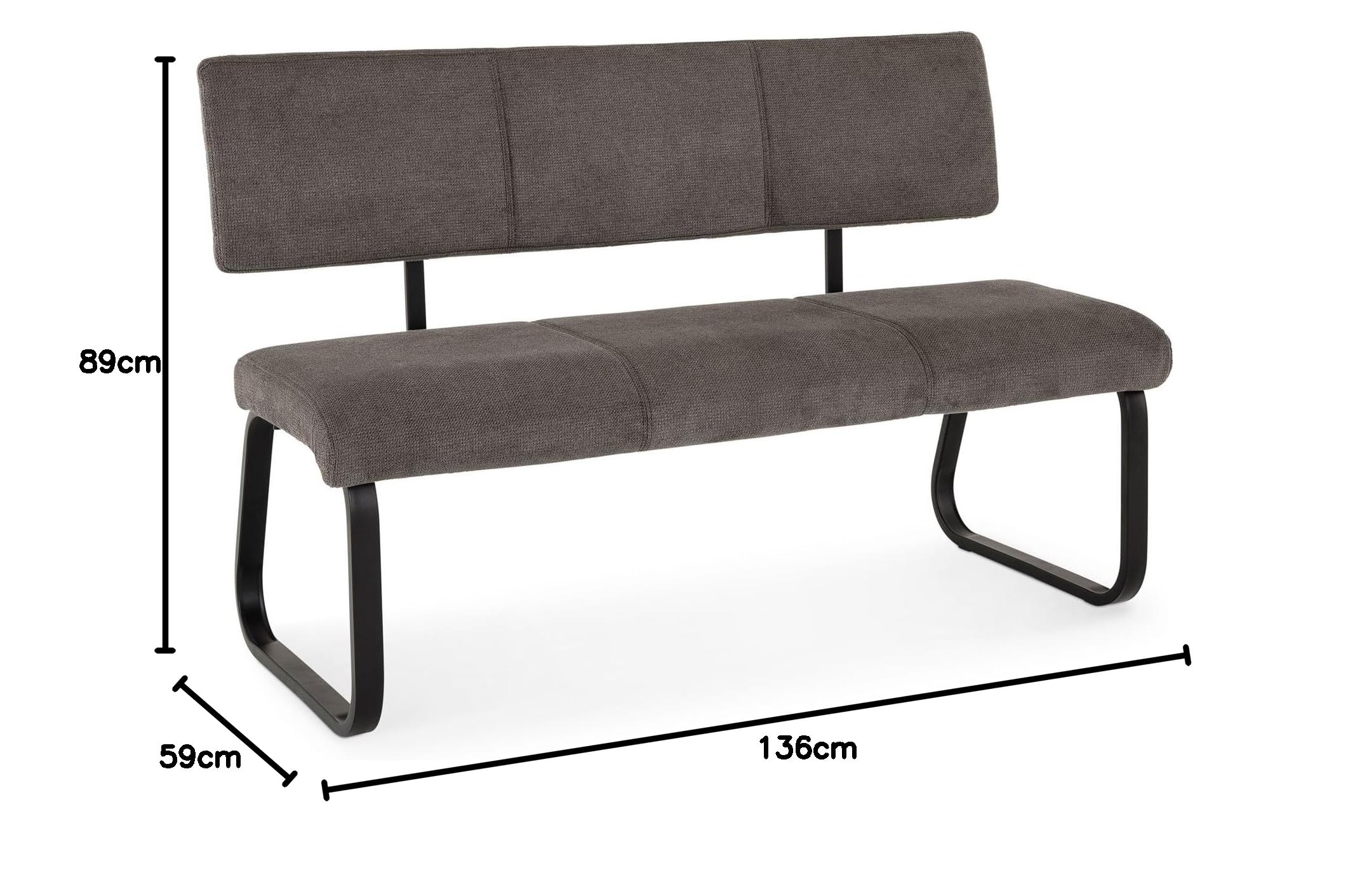 IDIMEX Banc Design Vilas siège avec 3 Places, Banquette avec Dossier, revêtement en Tissu Gris foncé et piètement en métal laqué Noir