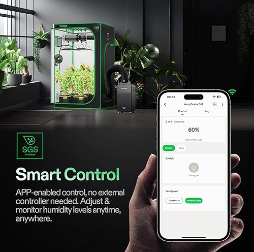 Miniatura 3 de VIVOSUN AeroDrain D12 - Deshumidificador ambiental inteligente, hasta 12Ldía, tanque de agua de 2 litros, con sonda de sensor de temperatura y