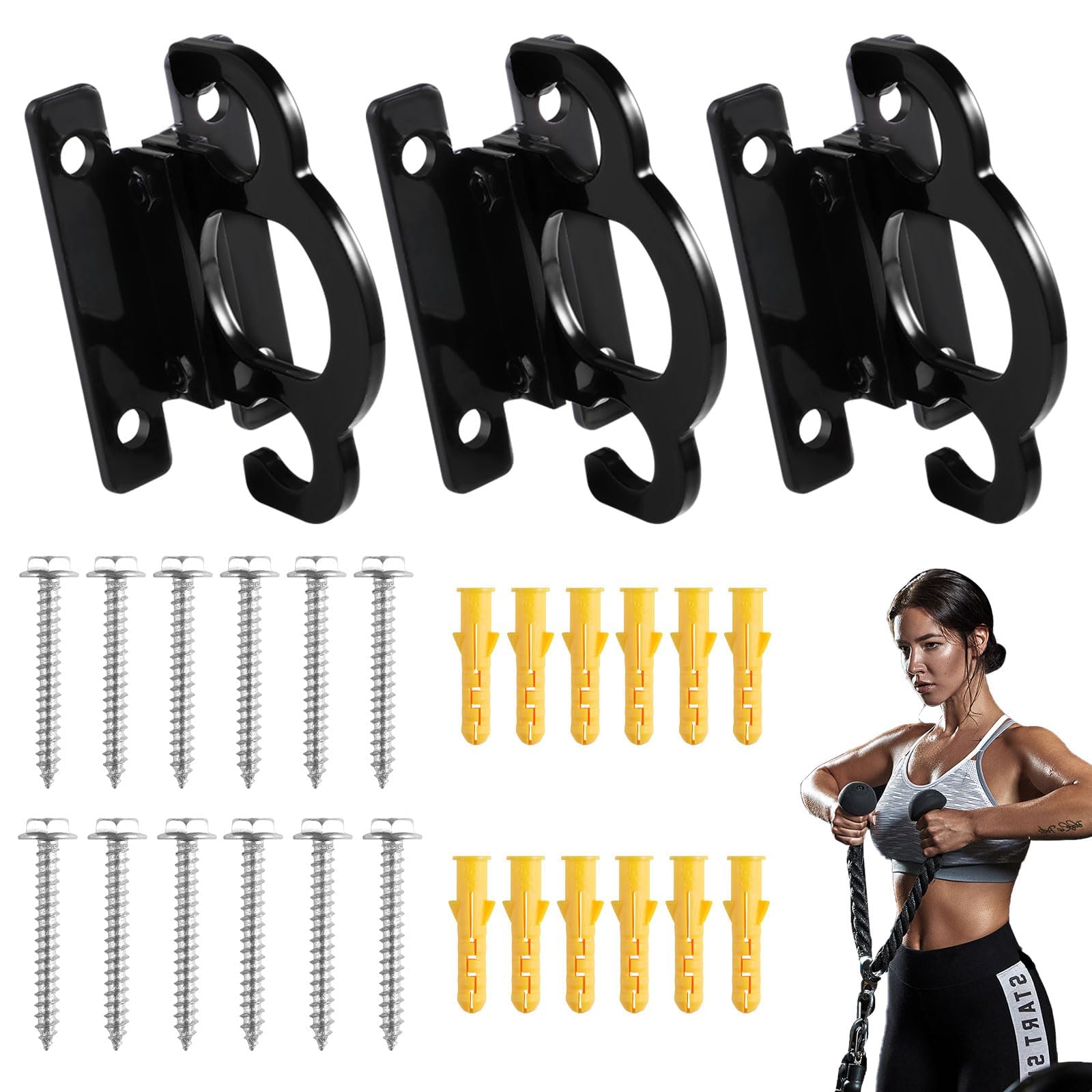 Azonee Resistance Band Wall Anchors, Gym Wall Anchor System, Versatile Space-Saving Solution with Resistance Band Bar and Wall Anchors for Stretching Fitness Yoga Home Gym Workouts Strength Training