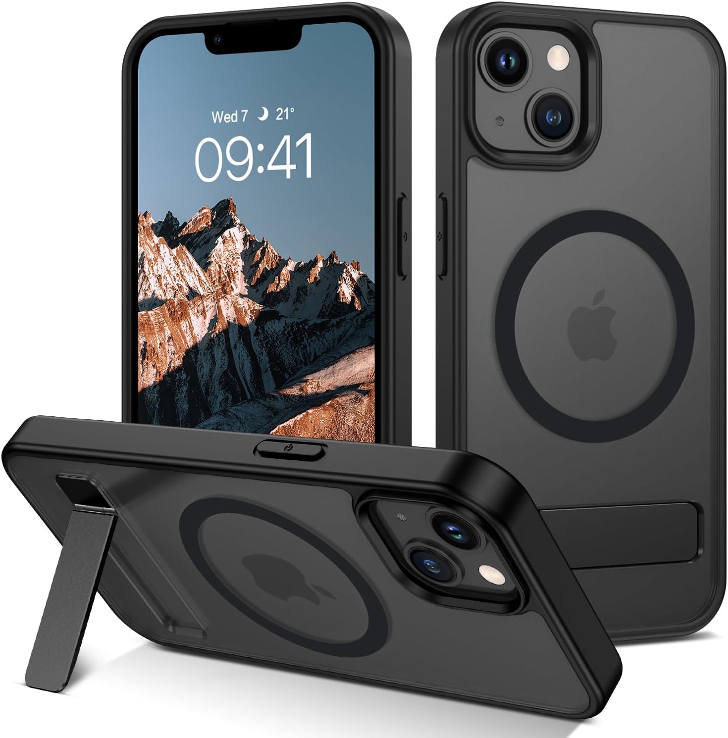Telaso Magnetic for iPhone 14/iPhone 13 Case, Compatible with Magsafe with Invisible Kickstand, Translucent Matte Back TPU Bumper Military Grade iPhone 14/iPhone 13 Phone Case, Black