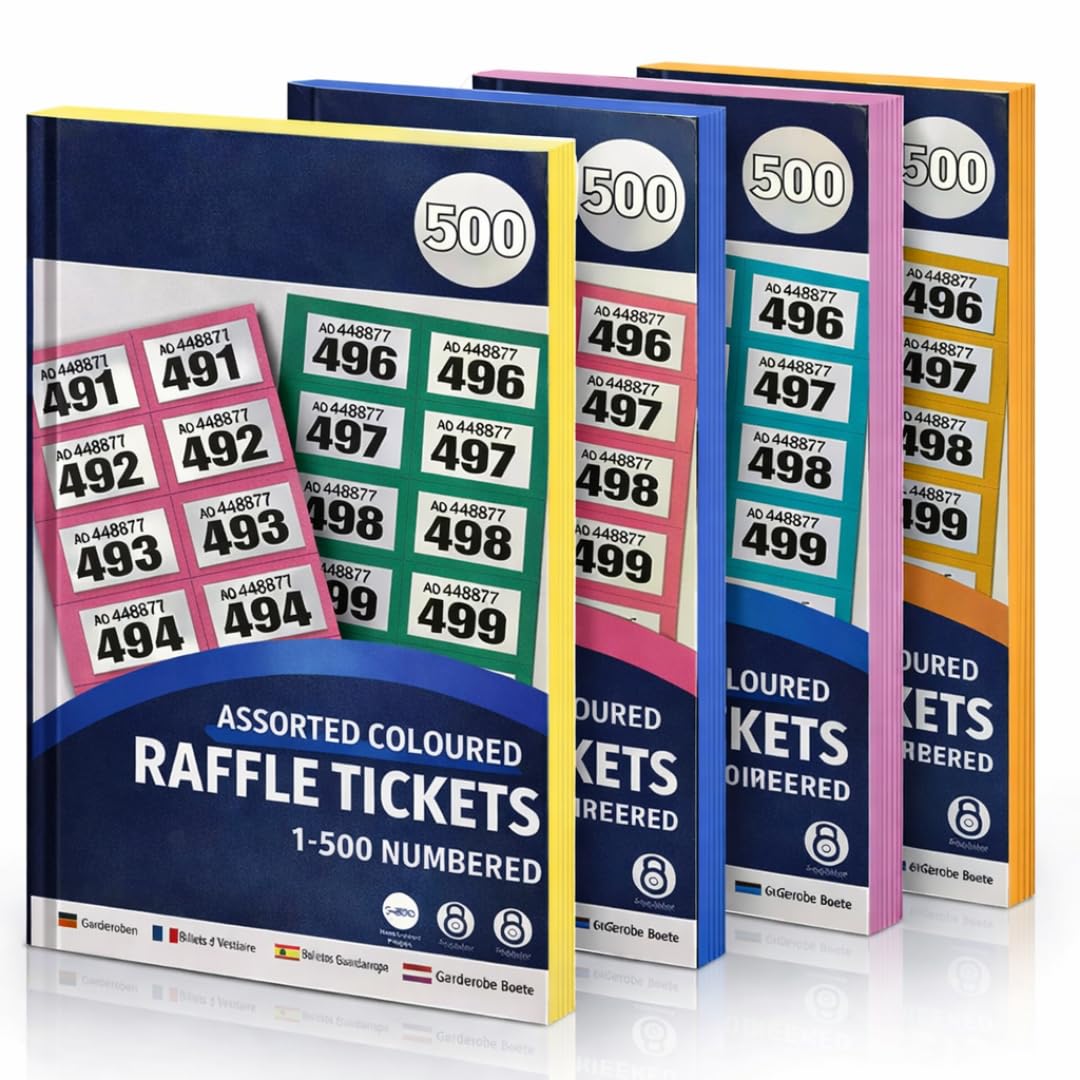 4-Pack BESTUS Numbered Raffle Tickets 1-500 – Party Supplies, School Fundraisers, Event Tickets, Prize Draw Tickets