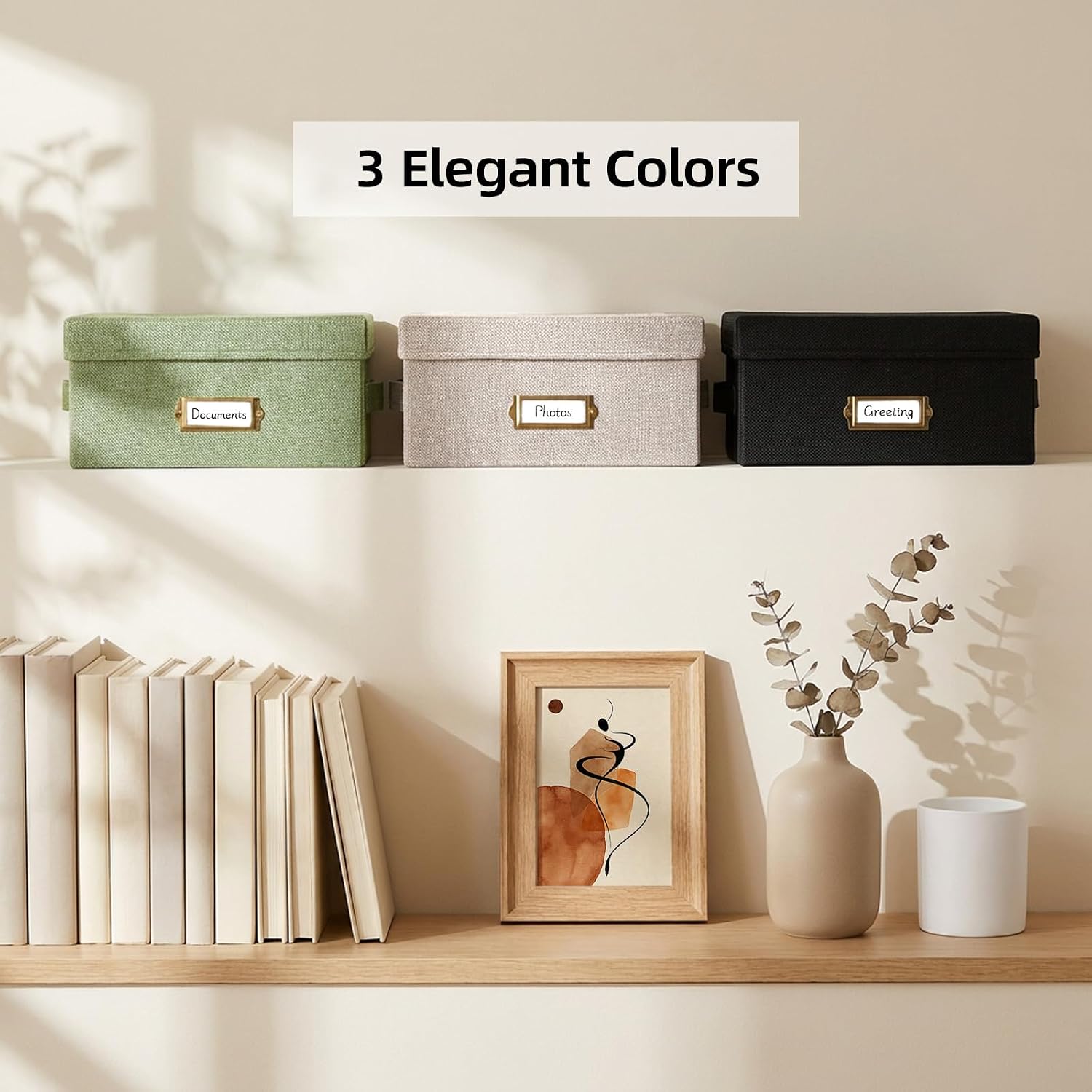 Linen Photo Storage Box with Adjustable Hook and Loop Dividers, Holds 850 4"x6" Photos, Collapsible Picture Organizer with Handle and Label Stickers, Memory Keepsake Box for Women, Black
