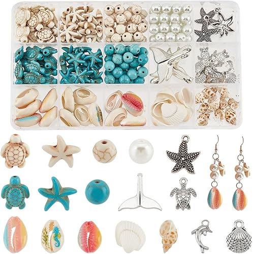 Miniatura 7 de PH PandaHall 357 cuentas de concha de estrella de mar para fabricación de joyas de océano de 0.71 oz (20 gramos) de conchas marinas, cuentas