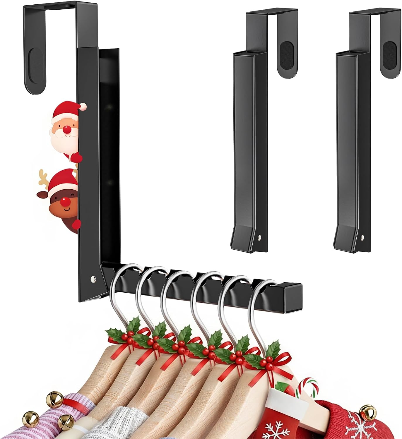 Over the Door Drying Rack Clothing Hook, 【2 Pack】Foldable Coat Hanger for Landry Room, Bathroom, 6 Groves Druable Clothes Door Hanging for Towel, Coat, Sweater, Hat, Compact for Storage, Travel- Black