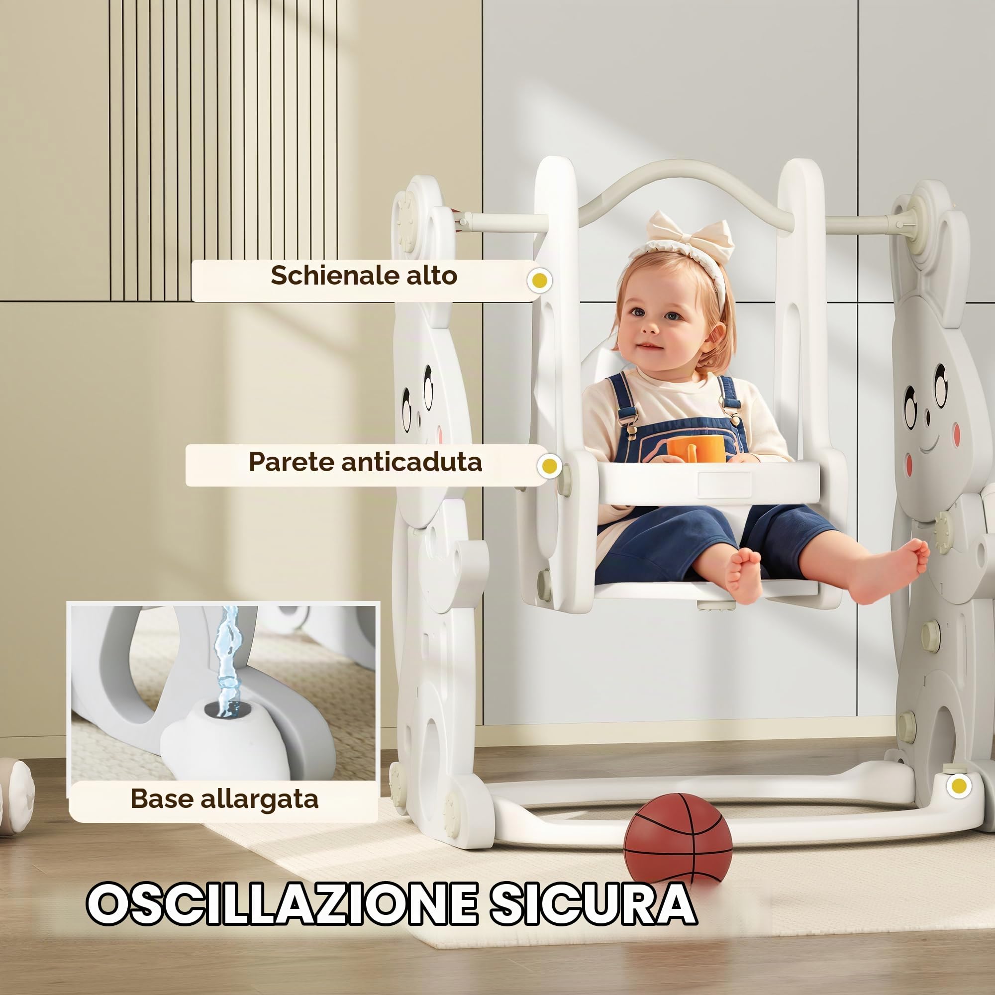 Qaba 4 in 1 scivolo e altalena per bambini, set da gioco età 1.5-4 Grigio