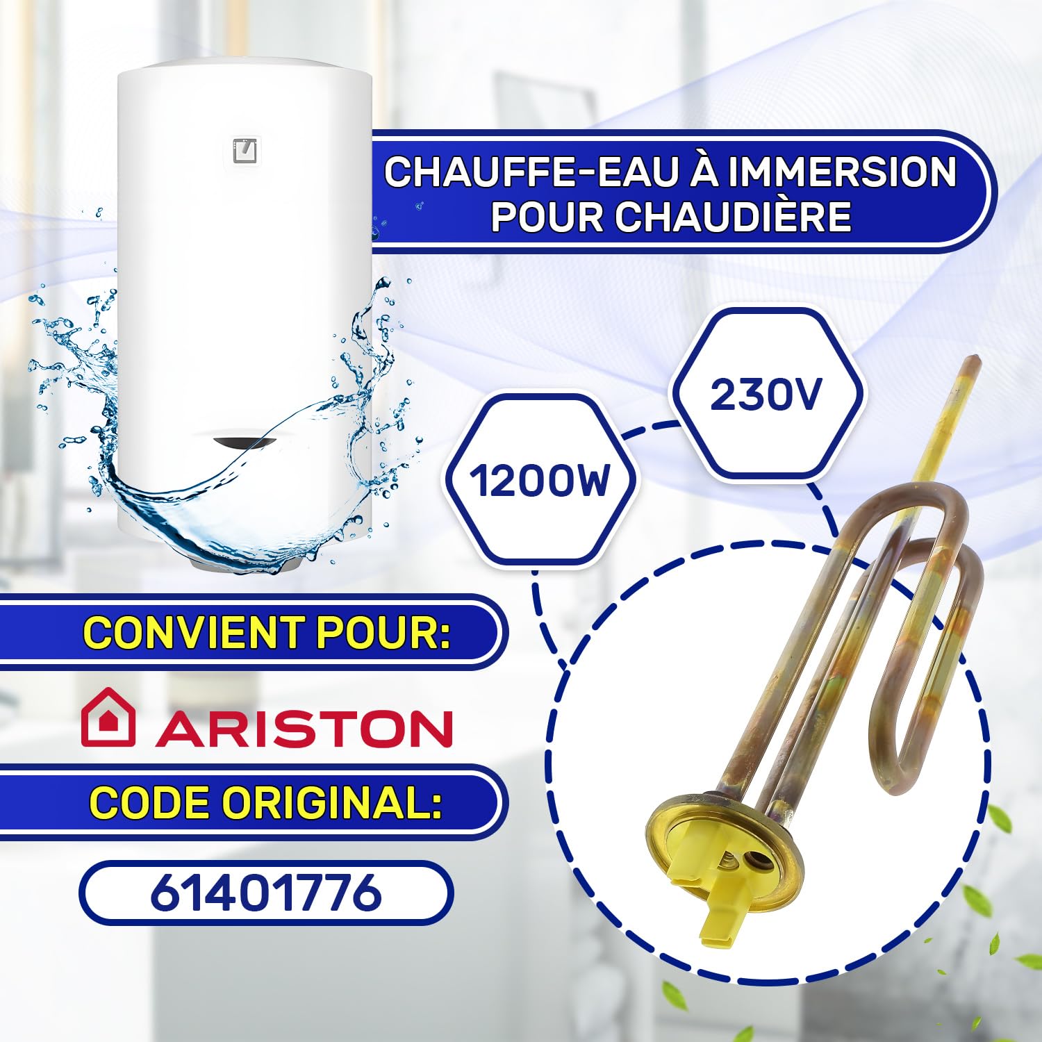 Resistance pour Chauffe Eau 1200W avec Code Original 61401776 pour Ariston - Garantie de 10 Ans - MONTERAL