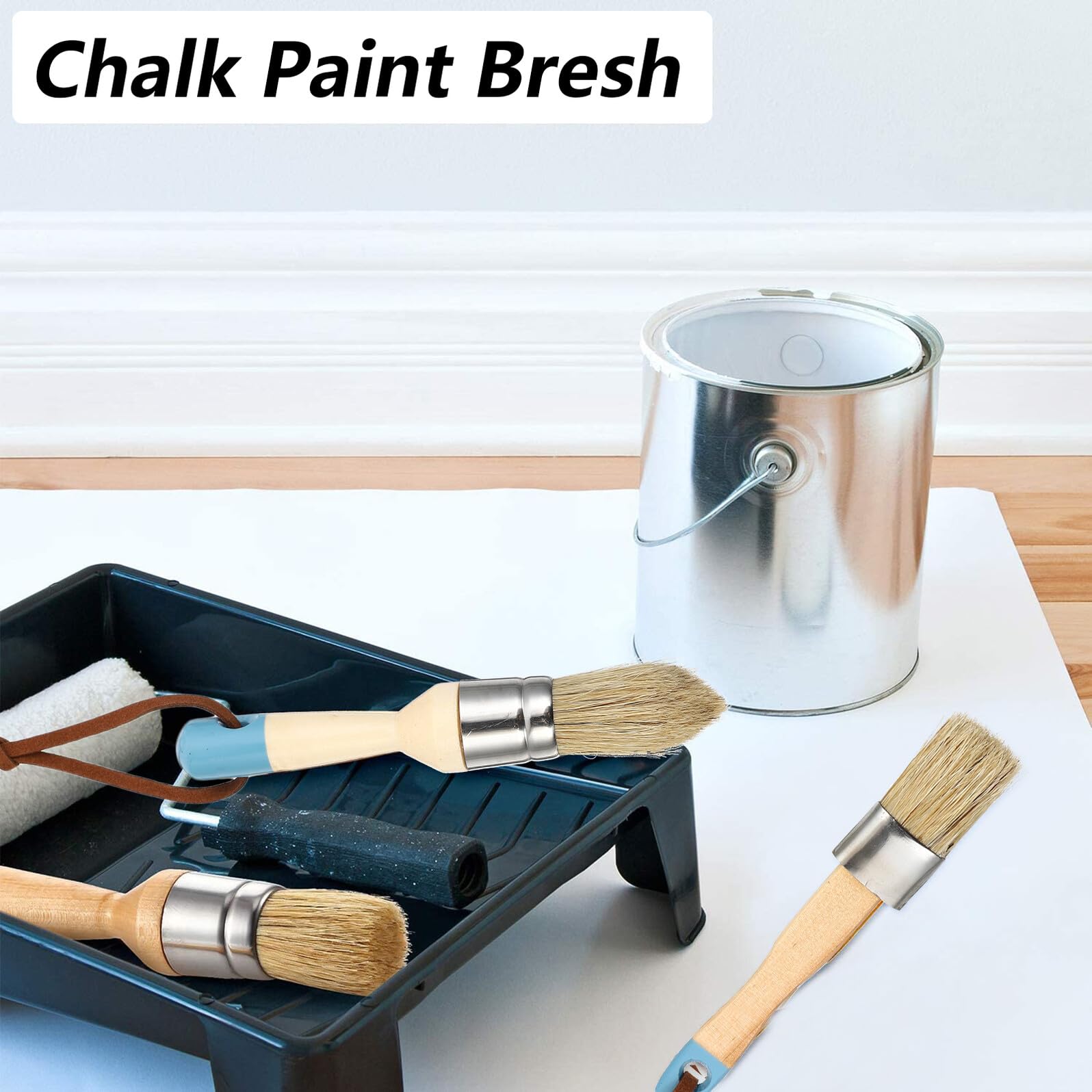 Healvian Juego de 4 Pinceles para Pintura y Cera de 25 CM Mango de Madera Cerdas Resistentes y Flexibles Adecuado para Muebles Paredes y Decoración Interior