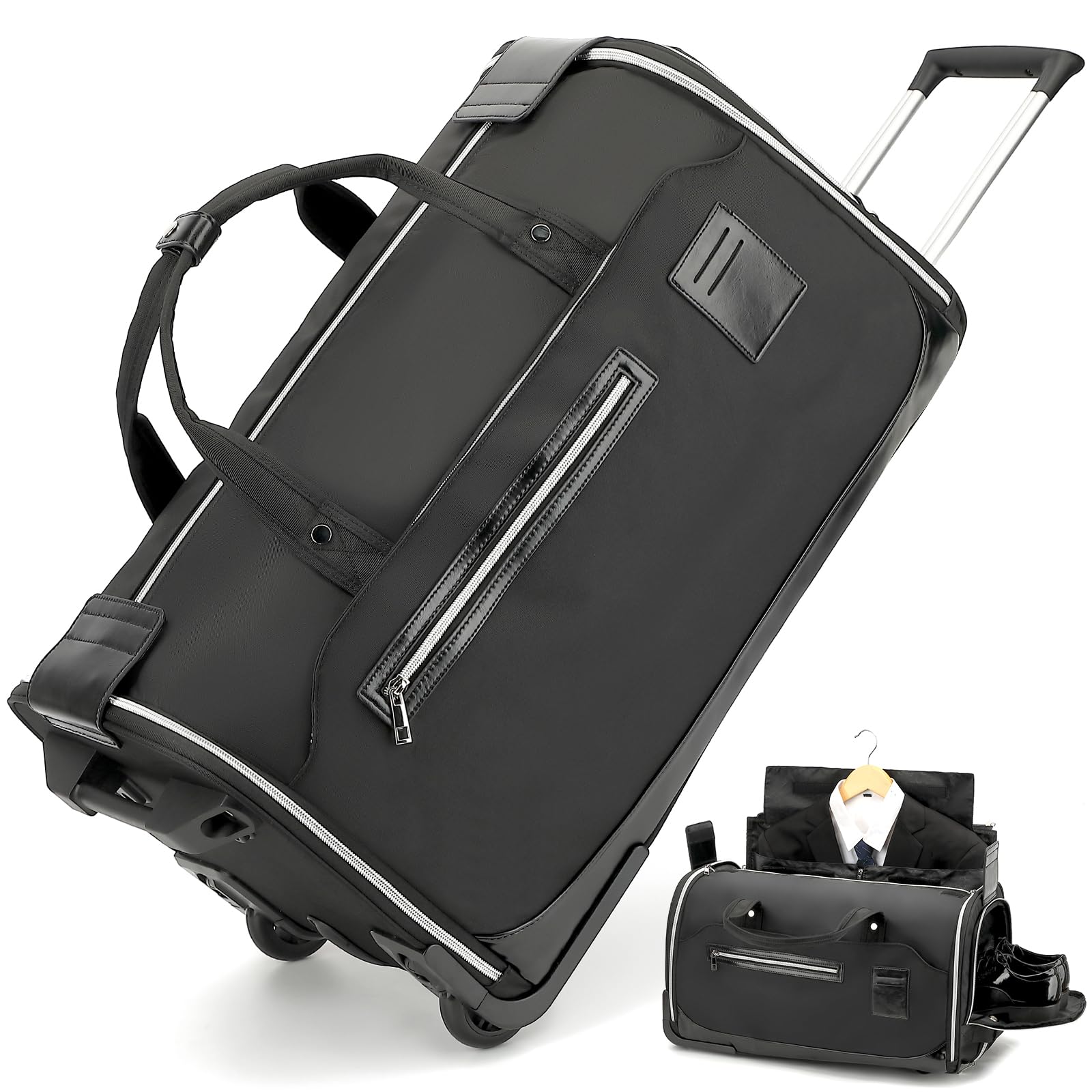 Housses Costume Voyage avec roulettes pour Homme 3 en 1 Convertible Sac à Vêtements Pliable à Roulette avec Compartiment Chaussures 55L Sac Week-End pour Les Voyages d’Affaires, Noir