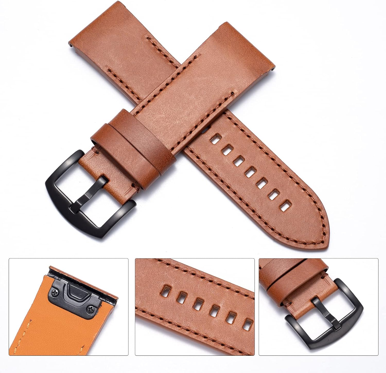 Quickfit Genuine Leather Watch Band for Garmin Fenix 8 51mm/7X/6X/5X/3, Tactix Delta, Enduro - 26mm Replacement Band - Image 5