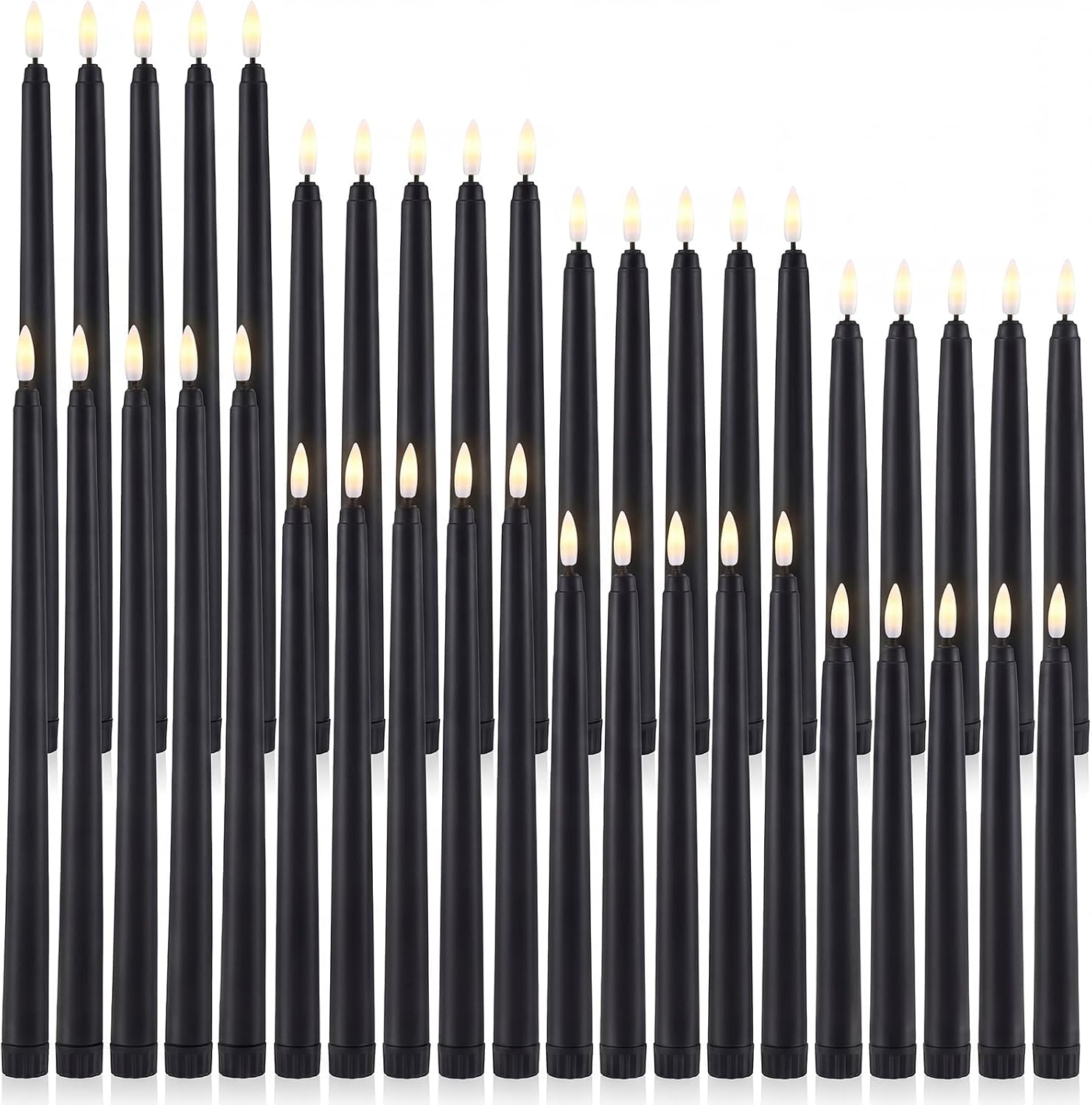 Baquler 40 Pcs Flameless Taper Candles LED Flickering Taper Candlesticks Bulk Battery Operated Flameless Candle for Wedding Halloween Christmas Birthday Decoration, 8.5/9.7/10.8/12.8 Inch (Black)