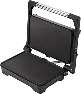 JATA JEGR1183 - Grill de asar doble 1500 W | Parrilla eléctrica con apertura 180° y tapa basculante | Termostato regulable | Placas lisas antiadherentes 26 x 16,5 cm libres de PFOA | Cocina sana
